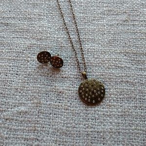 Brass and crystal necklace and earrings set